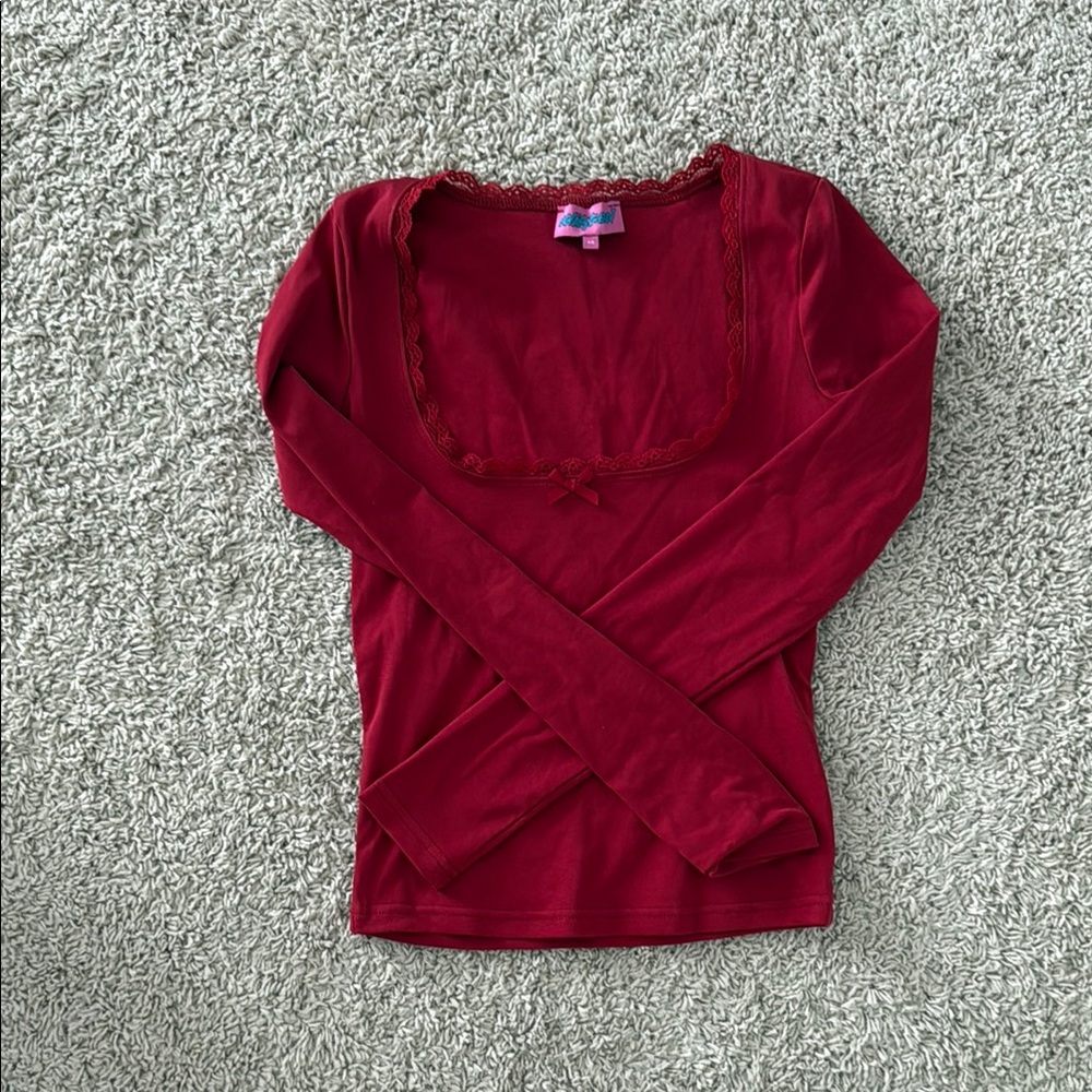 Red lace long sleeve top